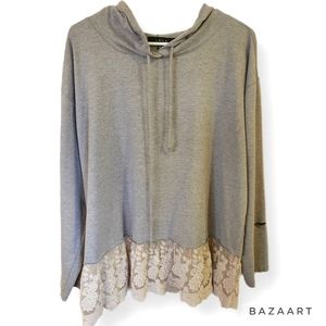 LOLA Gray Hoodie with Lace Hem